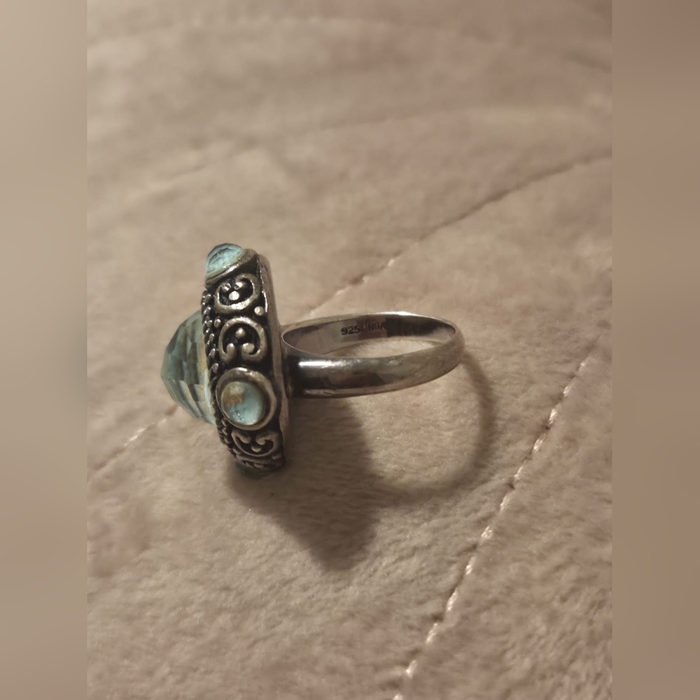 Noa 925 Turquoise gold leaf faceted quartz ladies ornate overlay ring Size 6. - Picture 4 of 4